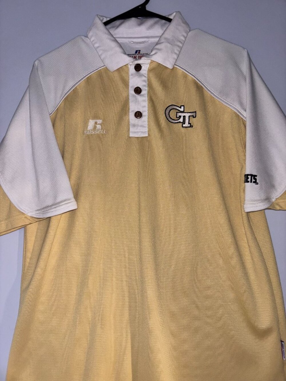 Georgia Tech GT Yellow Jackets Russell Athletic Gold Polo Shirt Men's Medium